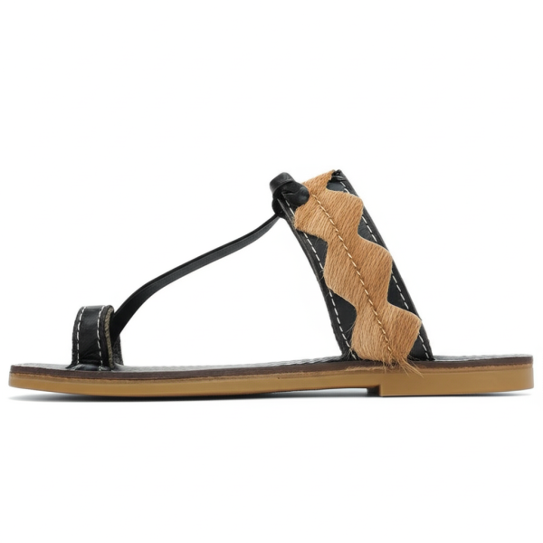 "Savanna Whispers" Handcrafted Leather Toe-Loop Sandals with Cowhide Detail