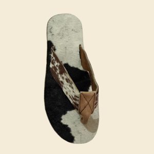 Handcrafted Genuine Leather & Cowhide Print Flip-Flops for Men - "Savanna Roam" Collection