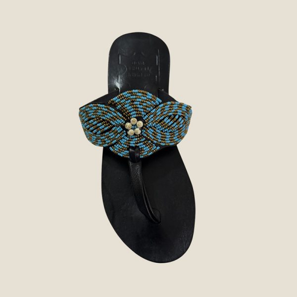 Maasai Beaded Genuine Leather Thong Sandals - "Turquoise Bloom" Collection