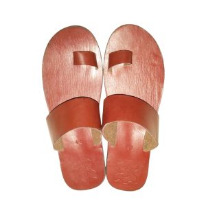 Wide-Strap Reddish-Brown Leather Unisex Sandals