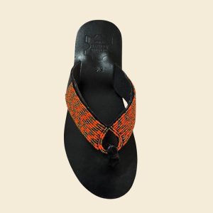Maasai Beaded Genuine Leather Flip-Flops - "Kandoro Flame" Collection