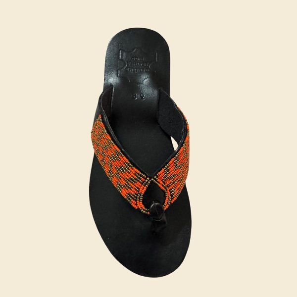 Maasai Beaded Genuine Leather Flip-Flops - "Kandoro Flame" Collection