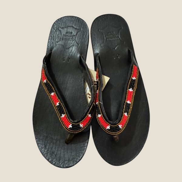 Maasai Beaded Genuine Leather Flip-Flops for Women - "Vuna" Collection