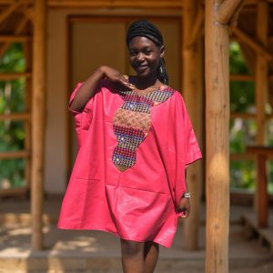 "Radiant Blossom" Short African Print Kaftan Dress