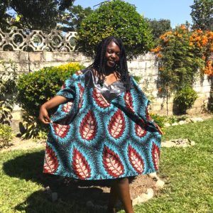 "Crimson Leaf" African Print Short Kaftan Dress
