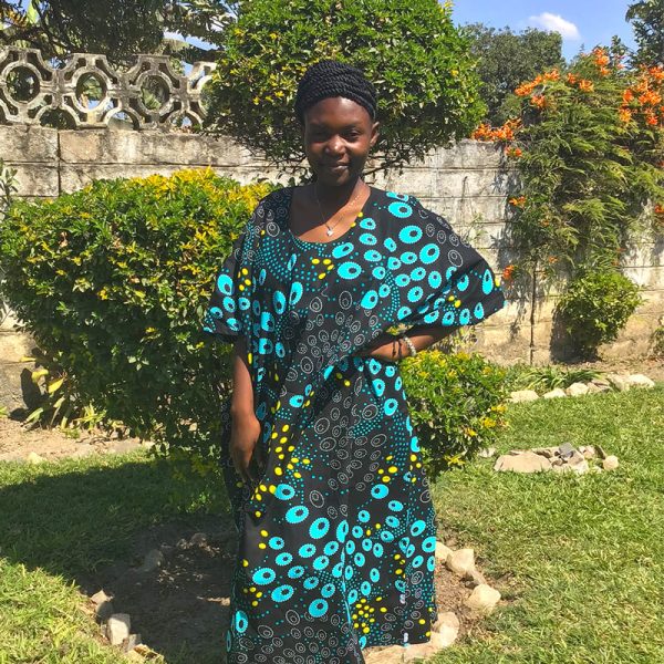 "Aqua Ripple" African Print Long Kaftan Dress