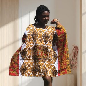 "Golden Harvest" African Print Short Kaftan Dress